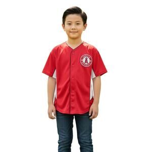 Majestic Red Baseball Jersey with PUJOLS Los Angeles Angels Logo Kids Size L